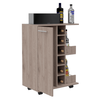 Bar Cart Argus, Humo, con Puerta y Patas con Rodachines