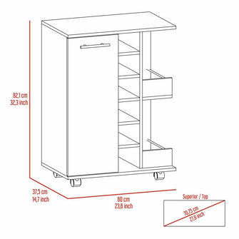 Bar Cart Argus, Humo, con Puerta y Patas con Rodachines