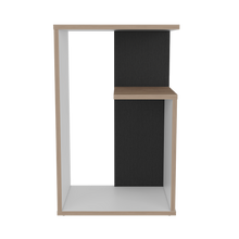 Mesa de Noche Evert, Castaño y Blanco, con diseño moderno y espacio para ubicar objetos