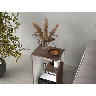 Mesa de Noche Evert, Chocolate y Blanco Duqueza, con diseño moderno y espacio para ubicar objetos
