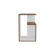 Mesa de Noche Evert, Chocolate y Blanco Duqueza, con diseño moderno y espacio para ubicar objetos