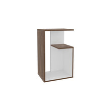 Mesa de Noche Evert, Chocolate y Blanco Duqueza, con diseño moderno y espacio para ubicar objetos