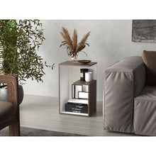 Mesa de Noche Evert, Chocolate y Blanco Duqueza, con diseño moderno y espacio para ubicar objetos