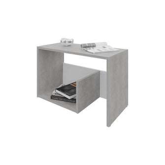 Mesa de Noche Evert, Cemento y Blanco Duqueza, con diseño moderno y espacio para ubicar objetos ZF