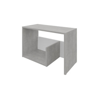 Mesa de Noche Evert, Cemento y Blanco Duqueza, con diseño moderno y espacio para ubicar objetos ZF