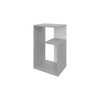 Mesa de Noche Evert, Cemento y Blanco Duqueza, con diseño moderno y espacio para ubicar objetos ZF