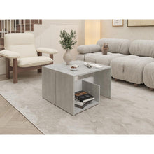 Mesa de Noche Evert, Cemento y Blanco Duqueza, con diseño moderno y espacio para ubicar objetos ZF