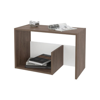 Mesa de Noche Evert, Coñac y Blanco Duqueza, con diseño moderno y espacio para ubicar objetos ZF