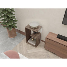 Mesa de Noche Evert, Coñac y Blanco Duqueza, con diseño moderno y espacio para ubicar objetos ZF