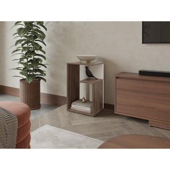 Mesa de Noche Evert, Coñac y Blanco Duqueza, con diseño moderno y espacio para ubicar objetos ZF