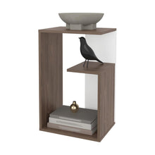 Mesa de Noche Evert, Coñac y Blanco Duqueza, con diseño moderno y espacio para ubicar objetos ZF