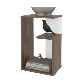 Mesa de Noche Evert, Coñac y Blanco Duqueza, con diseño moderno y espacio para ubicar objetos ZF
