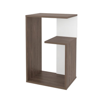 Mesa de Noche Evert, Coñac y Blanco Duqueza, con diseño moderno y espacio para ubicar objetos ZF