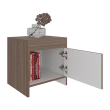 Mesa de Noche Tutto, Avellana y Blanco, con Un Cajón Amplio Ideal Para Espacios Pequeños X2