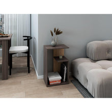 Mesa de Noche Evert, Carbón y Fresno Europeo, con diseño moderno y espacio para ubicar objetos