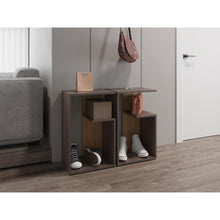 Mesa de Noche Evert, Carbón y Fresno Europeo, con diseño moderno y espacio para ubicar objetos