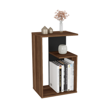 Mesa de Noche Evert, Cobre y Wengue, con diseño moderno y espacio para ubicar objetos X2