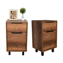 Mesa de Noche Wesley, Cobre y Wengue, con Una Puerta y Un Cajón Organizador X2