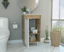 Mueble para Lavamanos Burco, Café claro con Blanco, con espacio para ubicar objetos de aseo Incluye Lavamanos