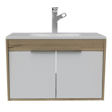 Mueble para Lavamanos Burco, Café Claro y Blanco, con Espacio Para Ubicar Objetos de Aseo, Incluye Lavamanos