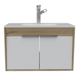 Mueble para Lavamanos Burco, Café Claro y Blanco, con Espacio Para Ubicar Objetos de Aseo, Incluye Lavamanos