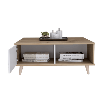 Mueble Multiusos Atlas, Café Claro y Blanco, con Puerta y Patas de Madera 95