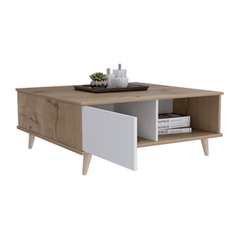 Mesa de Centro Atlas, Café Claro y Blanco, con Puerta y Patas de Madera 95