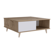 Mesa de Centro Atlas, Café Claro y Blanco, con Puerta y Patas de Madera 95