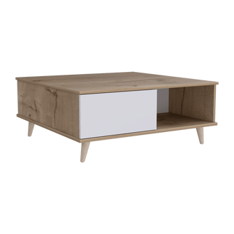 Mesa de Centro Atlas, Café Claro y Blanco, con Puerta y Patas de Madera 95