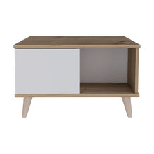 Mesa de Centro Atlas, Café Claro y Blanco, con Puerta y Patas de Madera 63