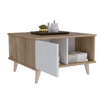 Mesa de Centro Atlas, Café Claro y Blanco, con Puerta y Patas de Madera 63