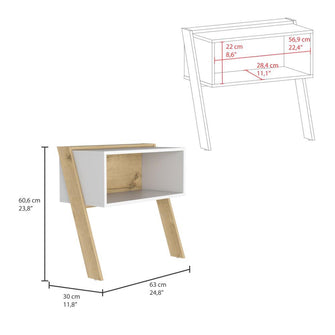 Mesa de Noche Brema, Café Claro y Blanco Nevado, con Dos Patas y Diseño Moderno ZF X2