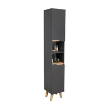 Estanteria de Baño Vicent, Plata Oscuro y Café Claro, con Dos Puertas Abatibles y Entrepaños
