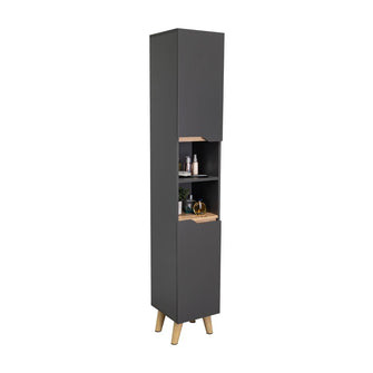 Estanteria de Baño Vicent, Plata Oscuro y Café Claro, con Dos Puertas Abatibles y Entrepaños