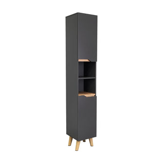 Estanteria de Baño Vicent, Plata Oscuro y Café Claro, con Dos Puertas Abatibles y Entrepaños