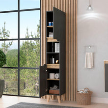 Estanteria de Baño Vicent Alto, Plata Oscuro y Café Claro, con Dos Puertas Abatibles y Entrepaños