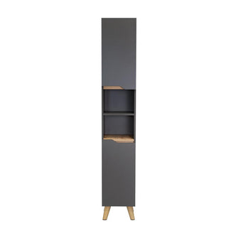 Estanteria de Baño Vicent Alto, Plata Oscuro y Café Claro, con Dos Puertas Abatibles y Entrepaños