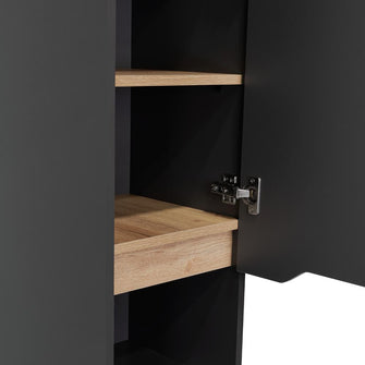 Estanteria de Baño Vicent Alto, Plata Oscuro y Café Claro, con Dos Puertas Abatibles y Entrepaños