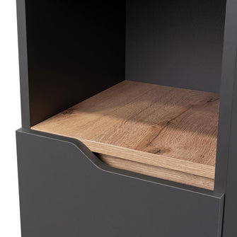 Estanteria de Baño Vicent Alto, Plata Oscuro y Café Claro, con Dos Puertas Abatibles y Entrepaños
