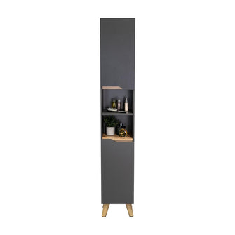 Estanteria de Baño Vicent Alto, Plata Oscuro y Café Claro, con Dos Puertas Abatibles y Entrepaños