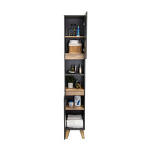 Estanteria de Baño Vicent Alto, Plata Oscuro y Café Claro, con Dos Puertas Abatibles y Entrepaños