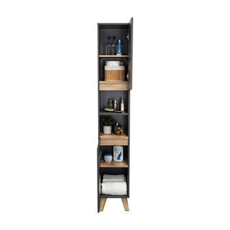Estanteria de Baño Vicent Alto, Plata Oscuro y Café Claro, con Dos Puertas Abatibles y Entrepaños