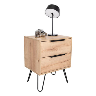Mesa de Noche Concept, Café Claro y Wengue, con Dos Cajones Organizadores y Patas Metálicas