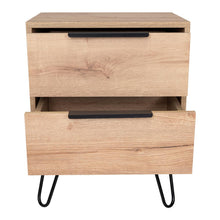 Mesa de Noche Concept, Café Claro y Wengue, con Dos Cajones Organizadores y Patas Metálicas