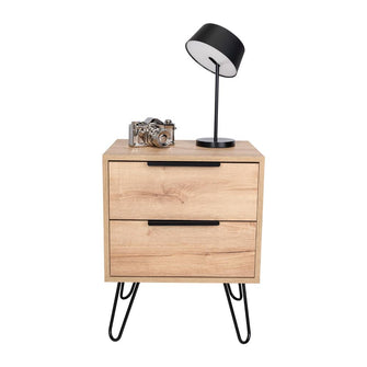 Mesa de Noche Concept, Café Claro y Wengue, con Dos Cajones Organizadores y Patas Metálicas