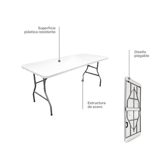 Mesa Plegable Plástica Eco Tipo Portafolio de 180 cm, Blanco