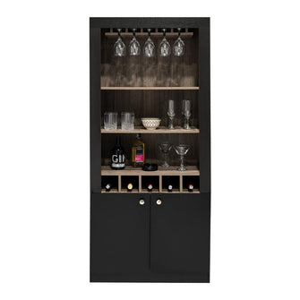 Bar Tonny, Avellana y Wengue, con Espacio Superior Para Almacenar Copas de Vino