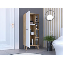 Mueble Auxiliar de Baño Kesinton, Fresno Europeo y Blanco Duqueza, con espacio para ubicar objetos de aseo personal