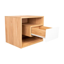 Mesa de Noche Budi, Fresno Europeo y Blancco Duqueza