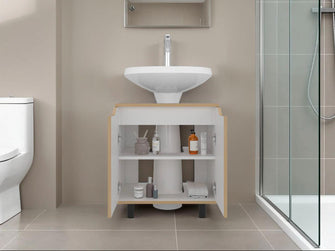 Mueble Para Lavamanos Marlo, Fresno Europeo y Blanco, No incluye Lavamanos